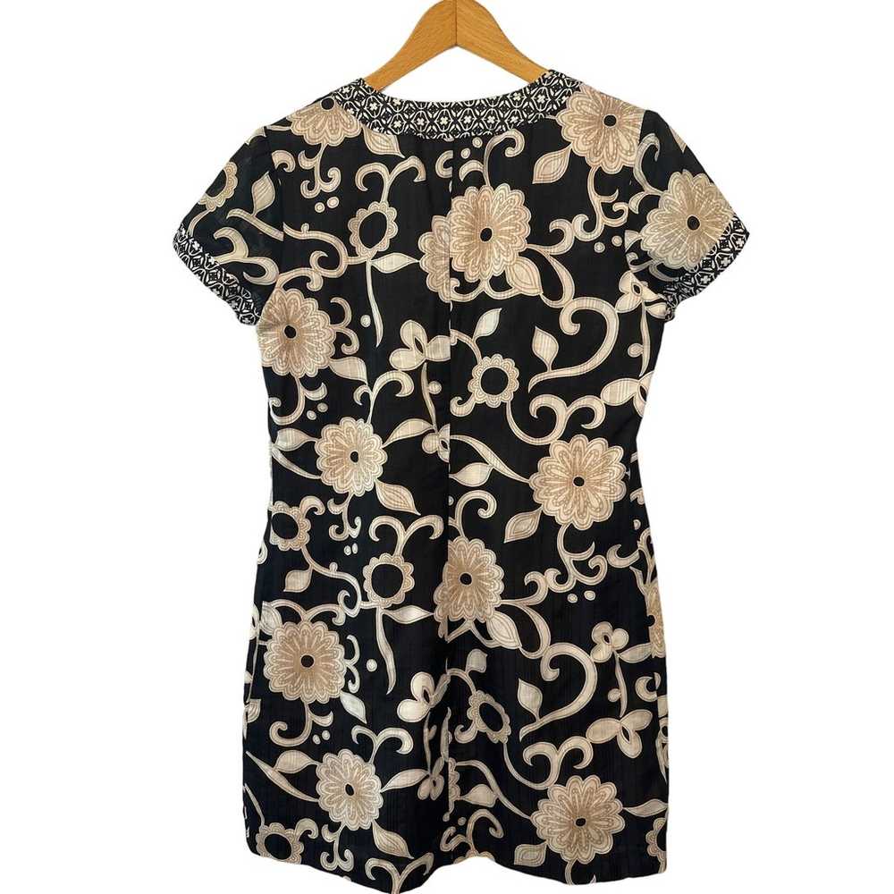 Trina Turk Black Tan & Cream Floral Print Silk Bl… - image 2