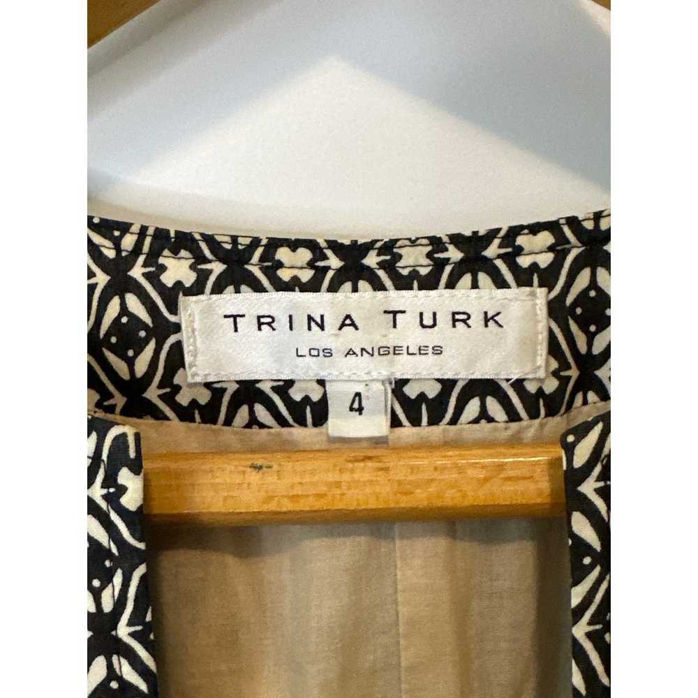 Trina Turk Black Tan & Cream Floral Print Silk Bl… - image 6