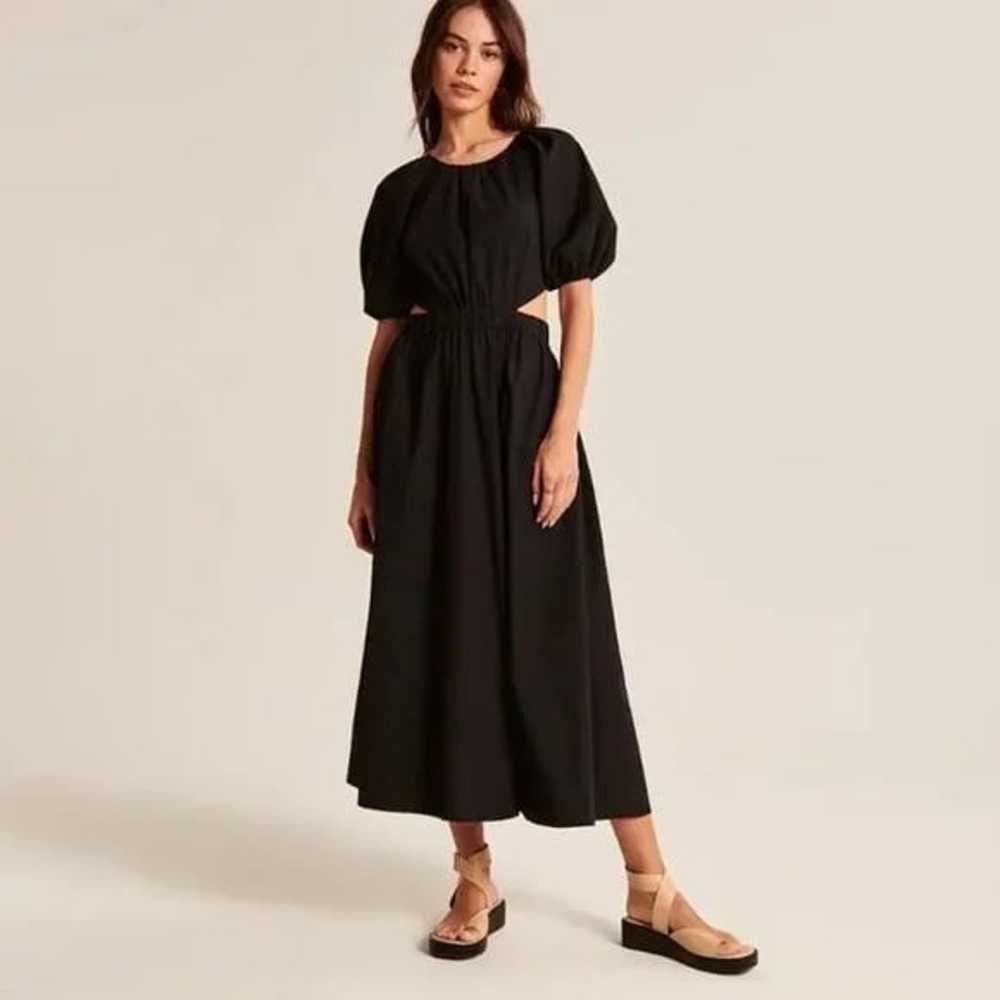 Abercrombie A&F Black Open Back Poplin Midi Dress… - image 1