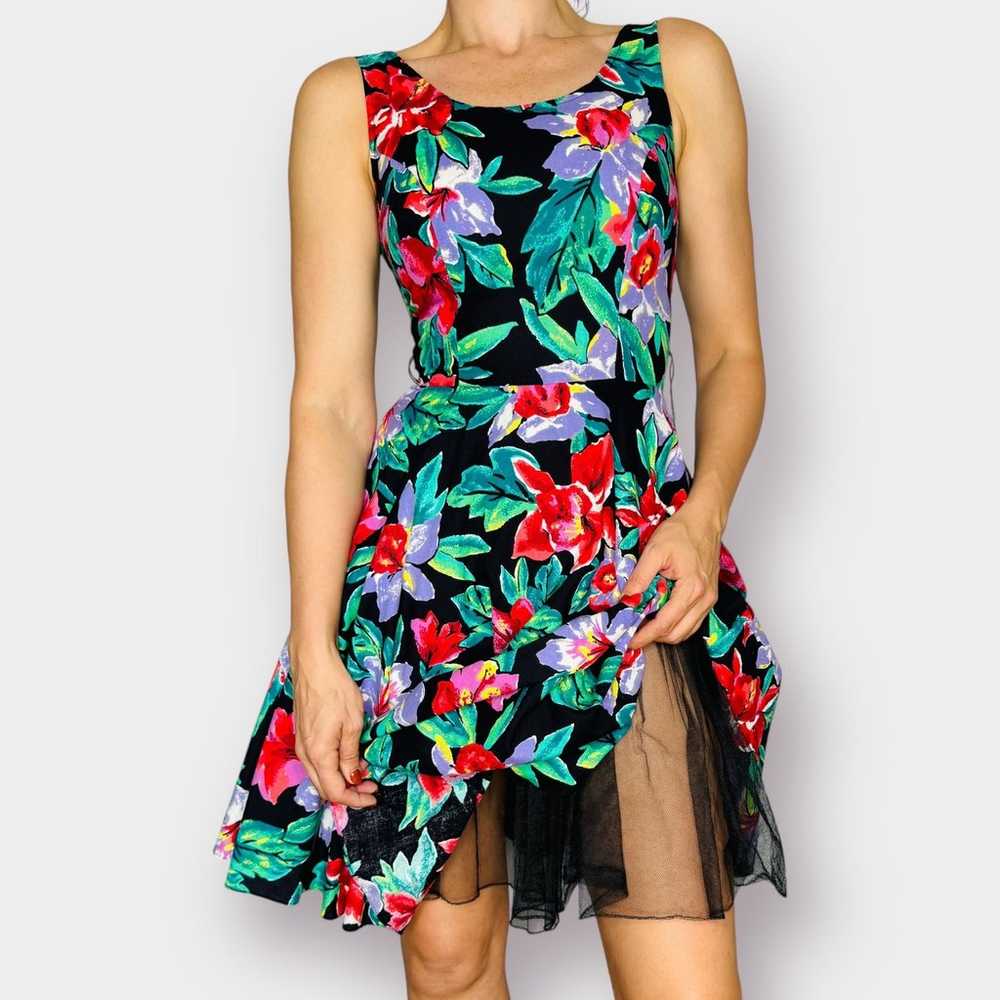 90s D.B.A.-L.A. Floral Party Dress - image 5