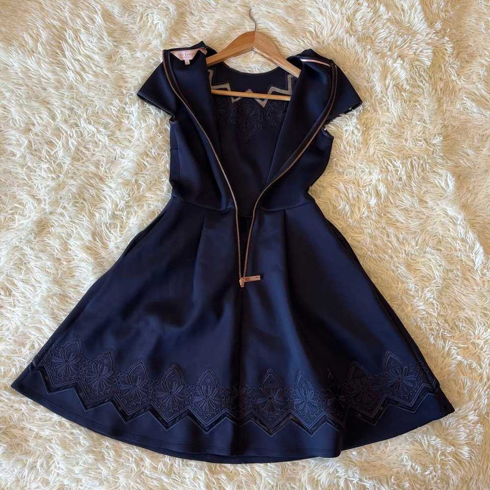 Ted Baker dress, flare, mini length, plain, navy. - image 6