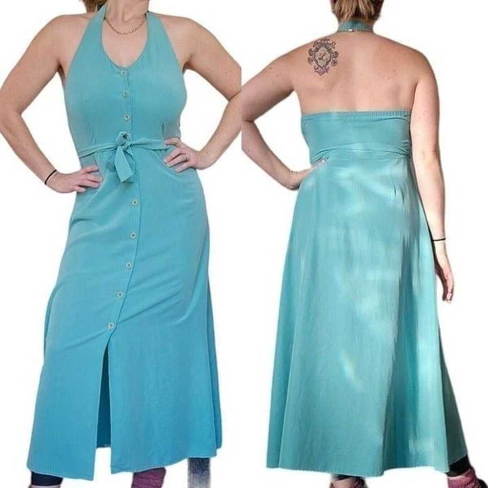 Teal Halter Sundress Belted Button Shirt Shirt Dr… - image 9