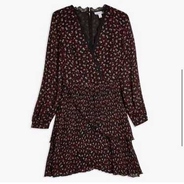 Topshop Black Pleated Floral Dress Size 8