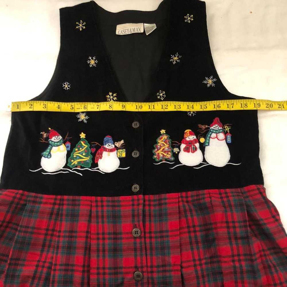 80s Vintage Red Black Christmas snowman vest cott… - image 6