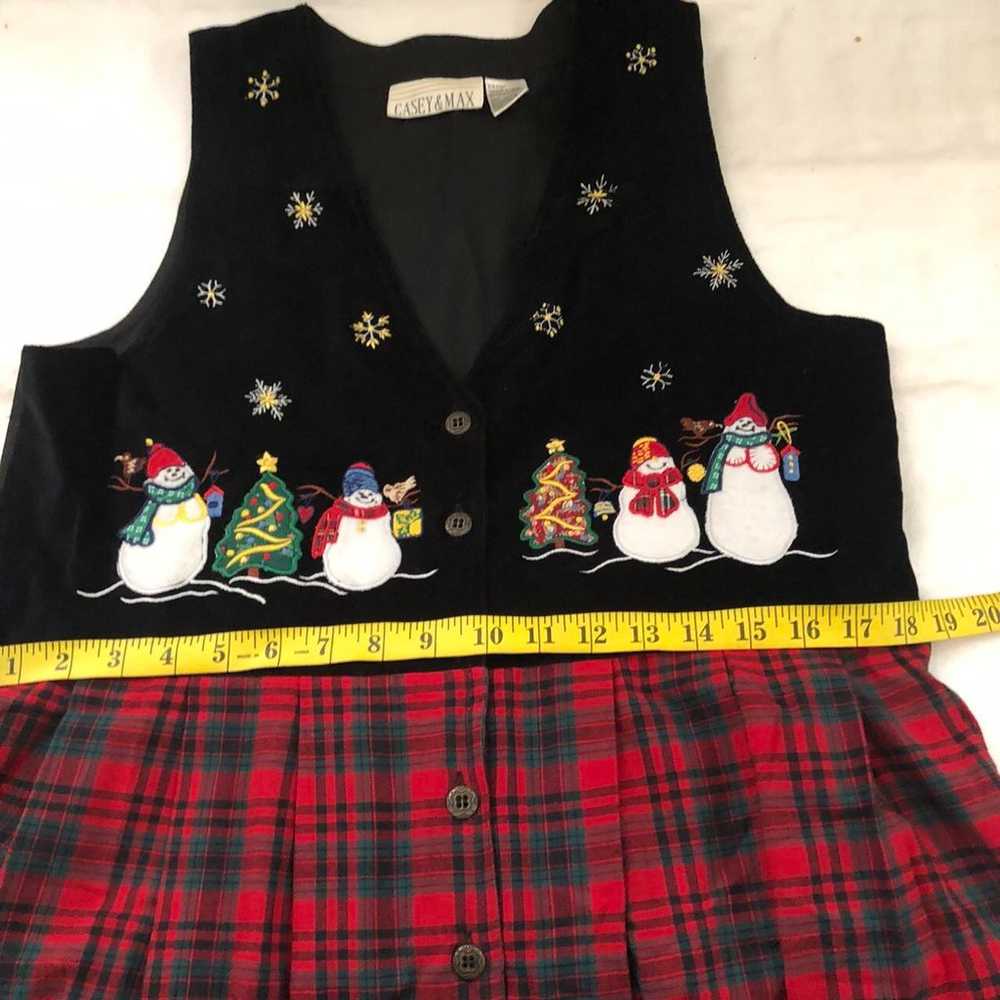 80s Vintage Red Black Christmas snowman vest cott… - image 7