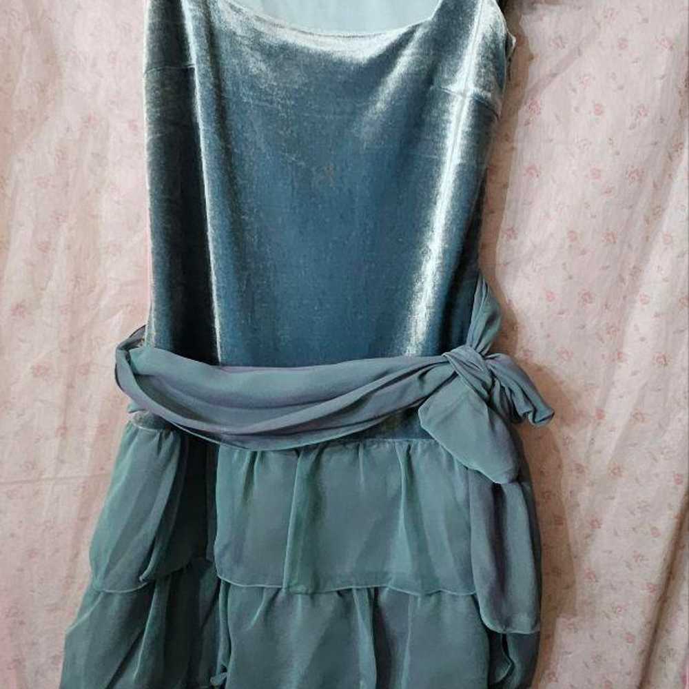 GRACE CONTINENTAL Teal Velvet Chiffon Party Dress - image 1