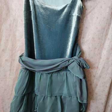 GRACE CONTINENTAL Teal Velvet Chiffon Party Dress - image 1