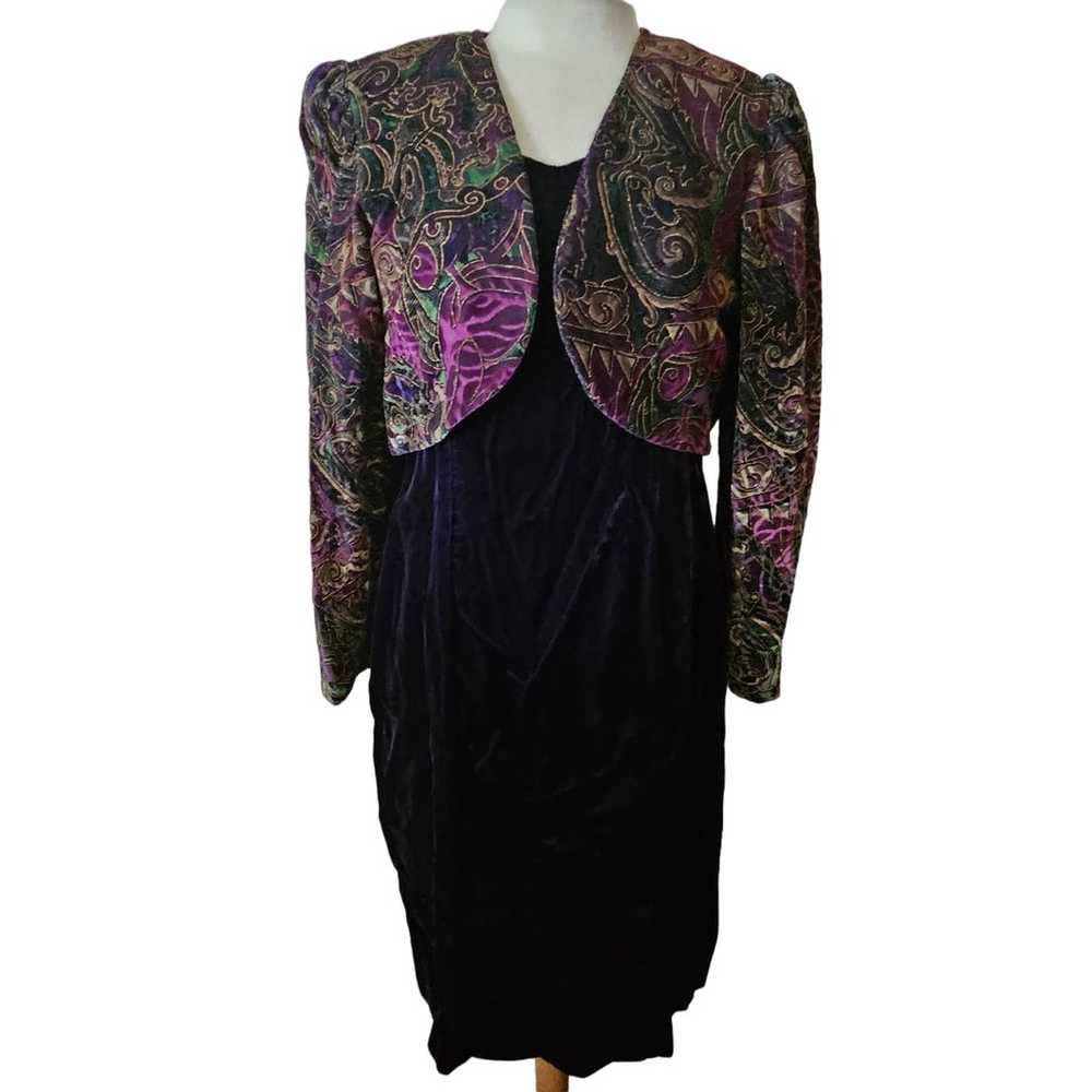 Vintage Purple Velvet Jacket Dress Size 12 - image 1