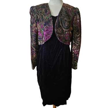 Vintage Purple Velvet Jacket Dress Size 12 - image 1