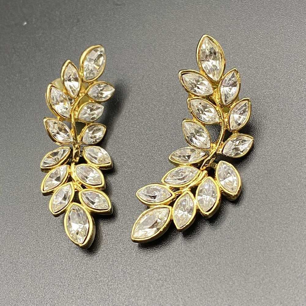 Vintage Earrings Marquise Crystal Leaf Dangle Tra… - image 1