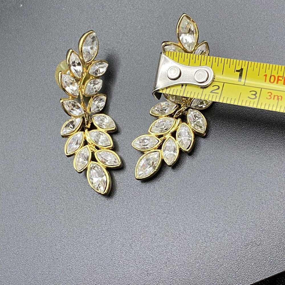 Vintage Earrings Marquise Crystal Leaf Dangle Tra… - image 4