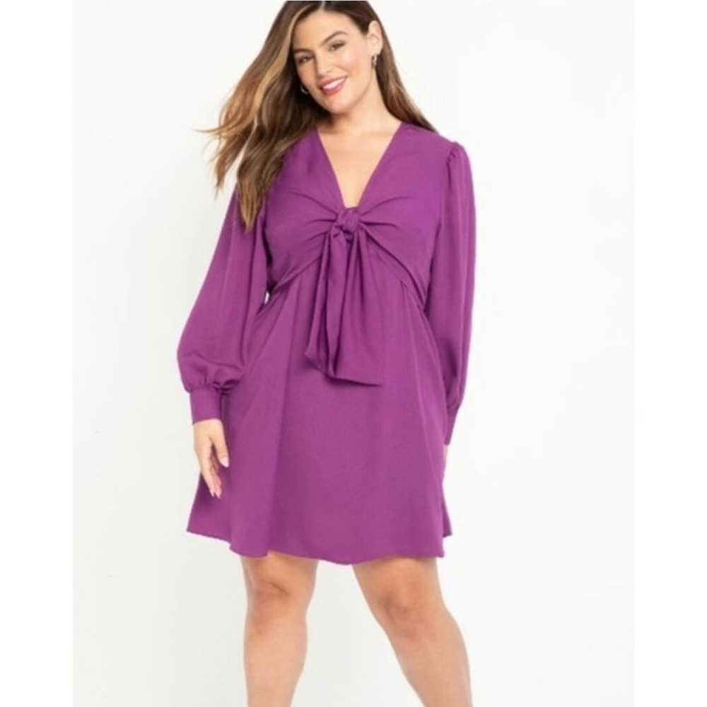 New! ELOQUII elements purple bow detail dress wom… - image 2