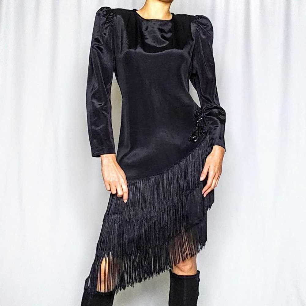 80s vintage asymmetrical fringed party dress - image 1