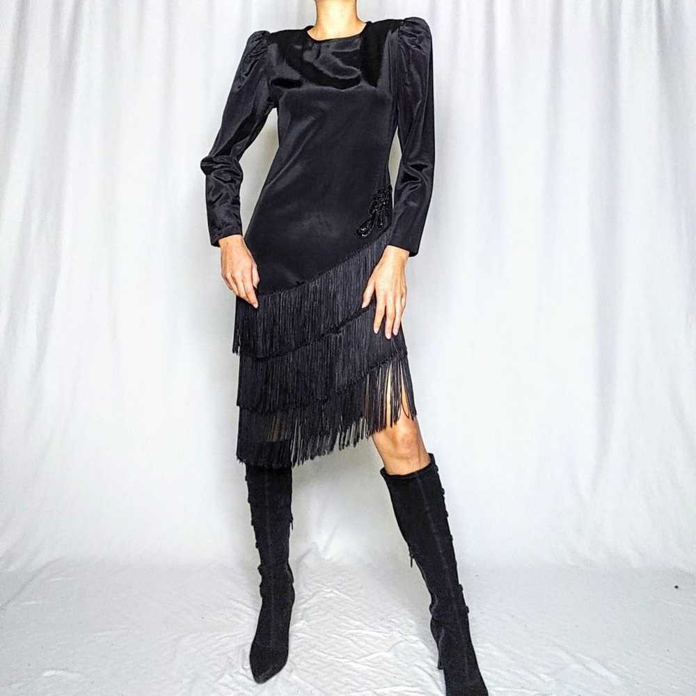 80s vintage asymmetrical fringed party dress - image 2