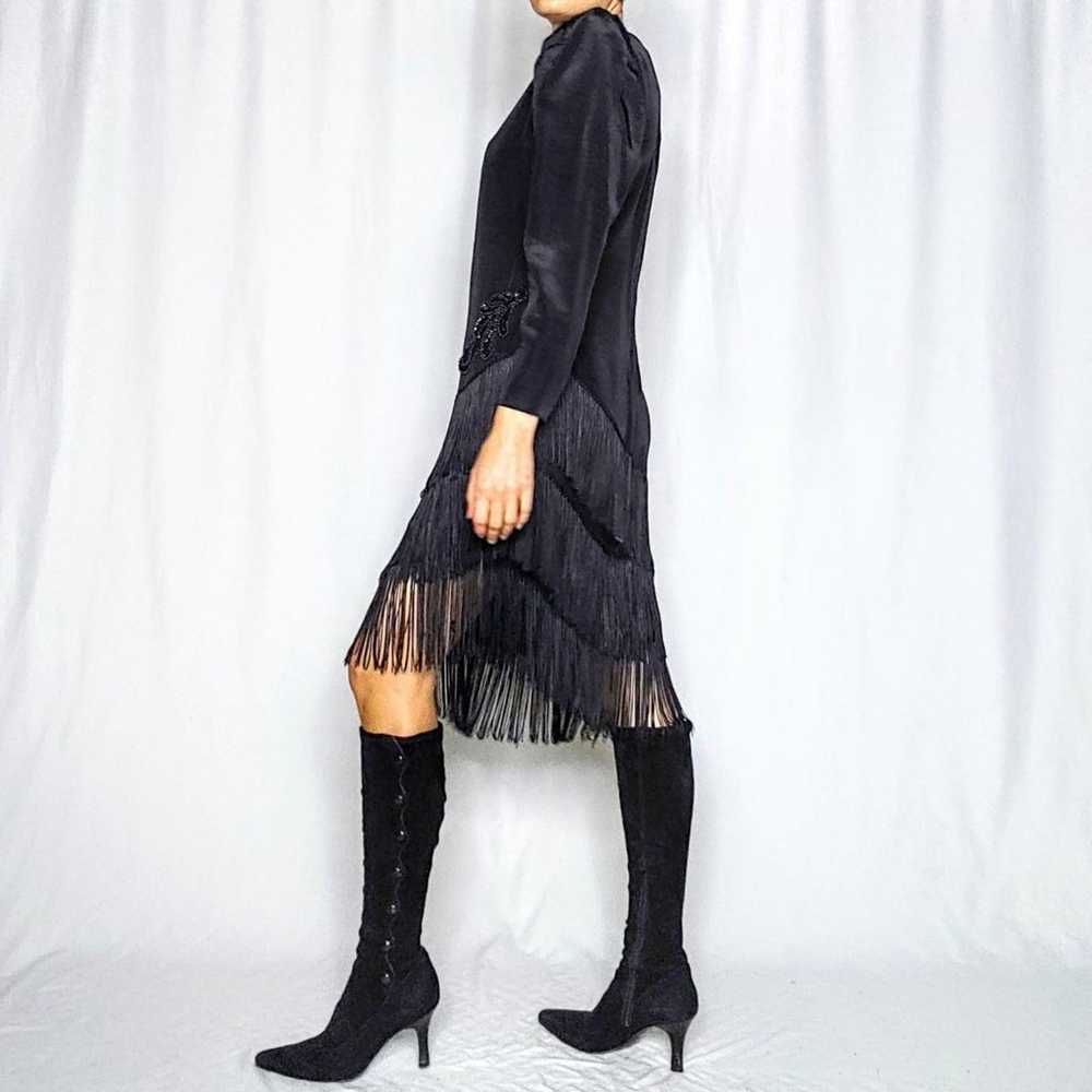 80s vintage asymmetrical fringed party dress - image 3