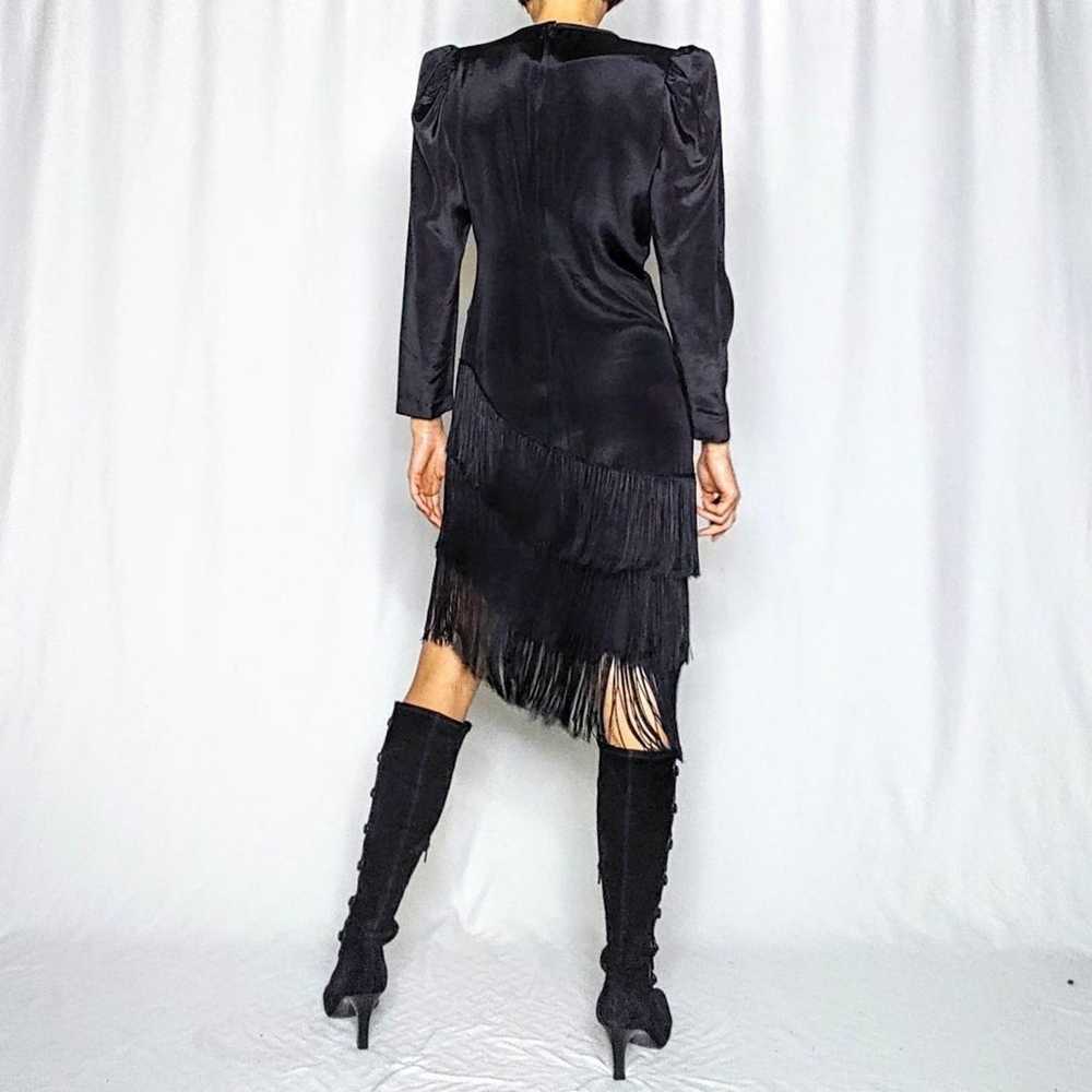 80s vintage asymmetrical fringed party dress - image 4