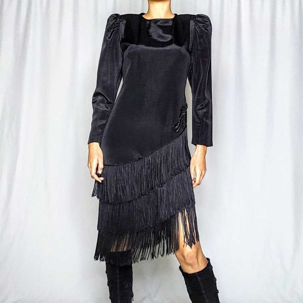 80s vintage asymmetrical fringed party dress - image 8