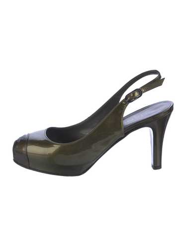 Chanel Vintage Slingback Pumps Green Patent Leath… - image 1