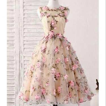 Flower Print Party Dress Pink Floral Pattern - image 1