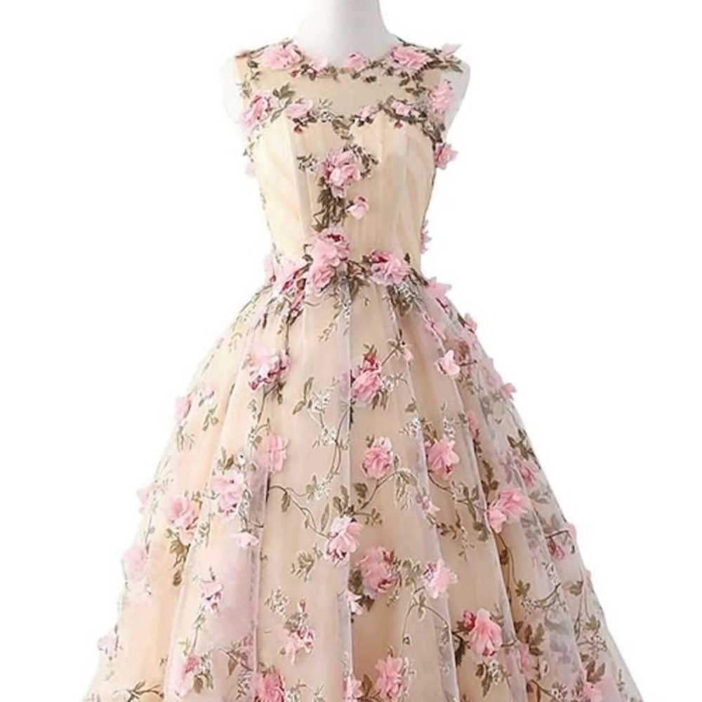 Flower Print Party Dress Pink Floral Pattern - image 3