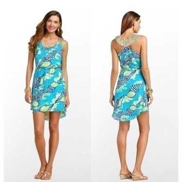 Bisou Bisou Floral Print Turquoise High Low Dress Size hot 8