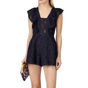 KEEPSAKE THE LABEL NAVY EMBROIDERED EYELET ROMPER