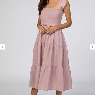 Pinkblush Mauve Bow Strap Tiered Maternity Midi Dr