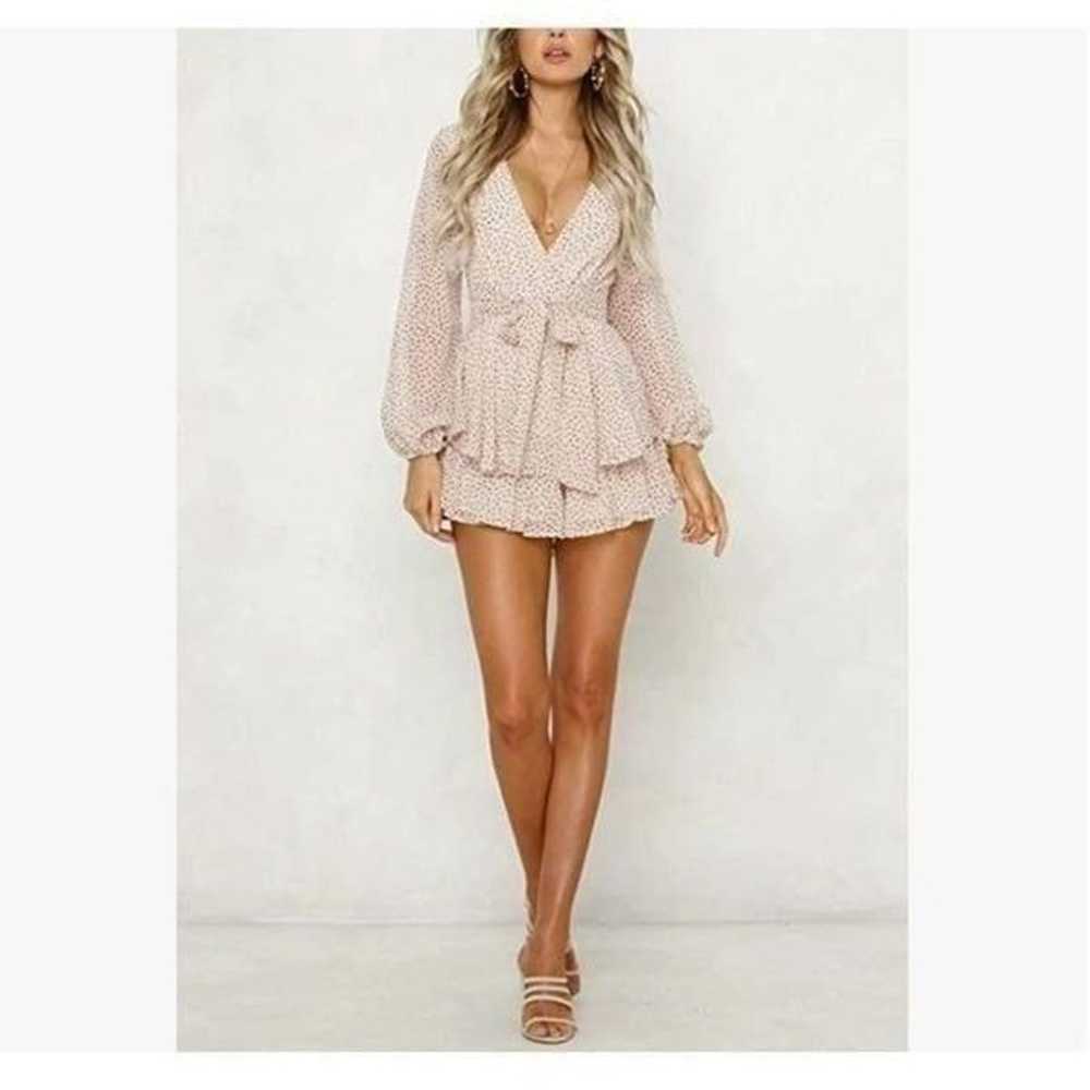 V Neck Romper Playsuit With Long Elastic Sleeves - image 1