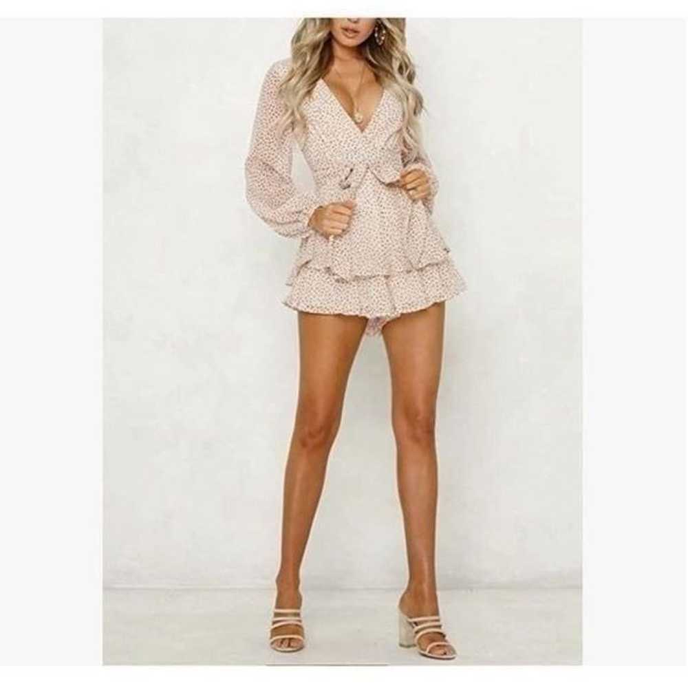 V Neck Romper Playsuit With Long Elastic Sleeves - image 2