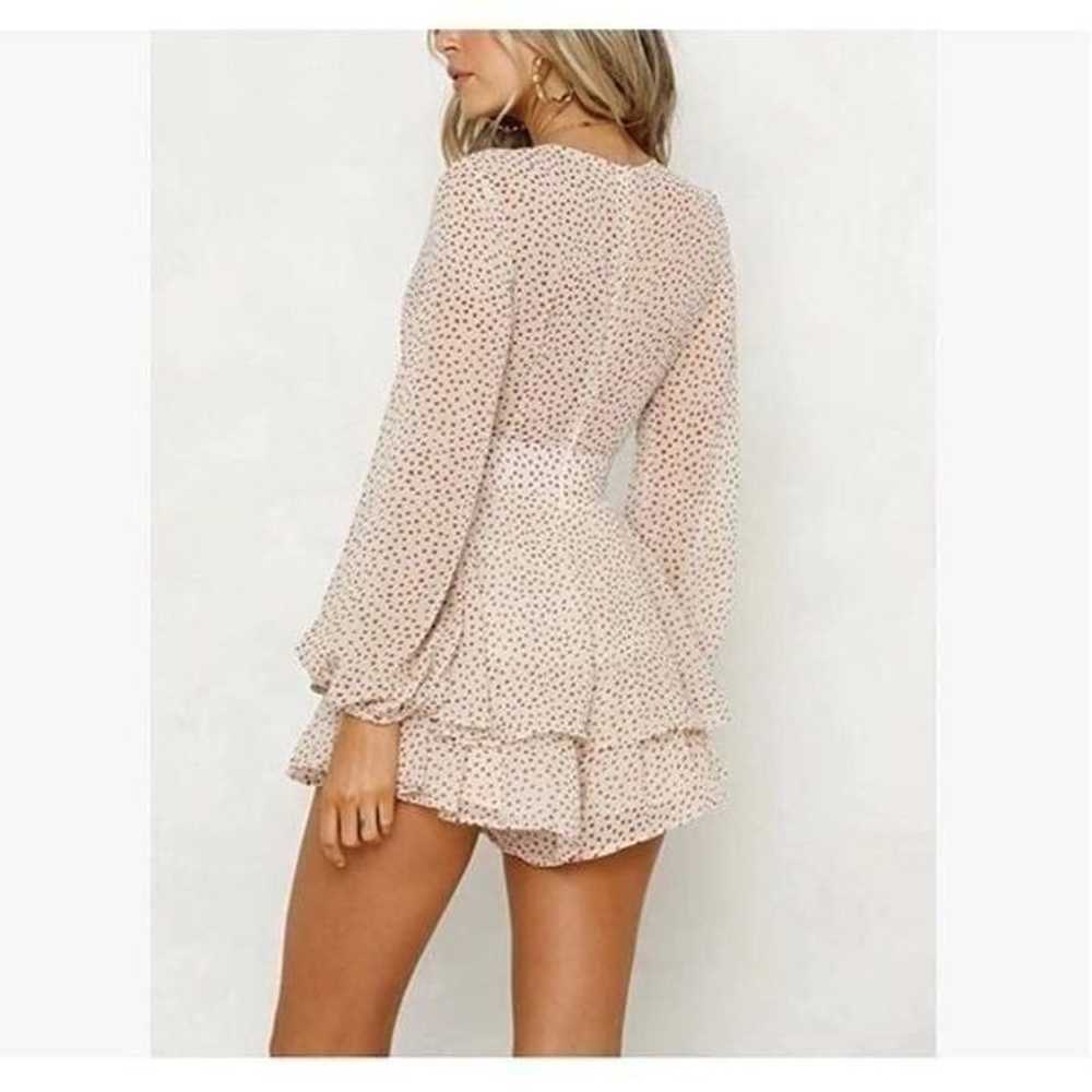 V Neck Romper Playsuit With Long Elastic Sleeves - image 4