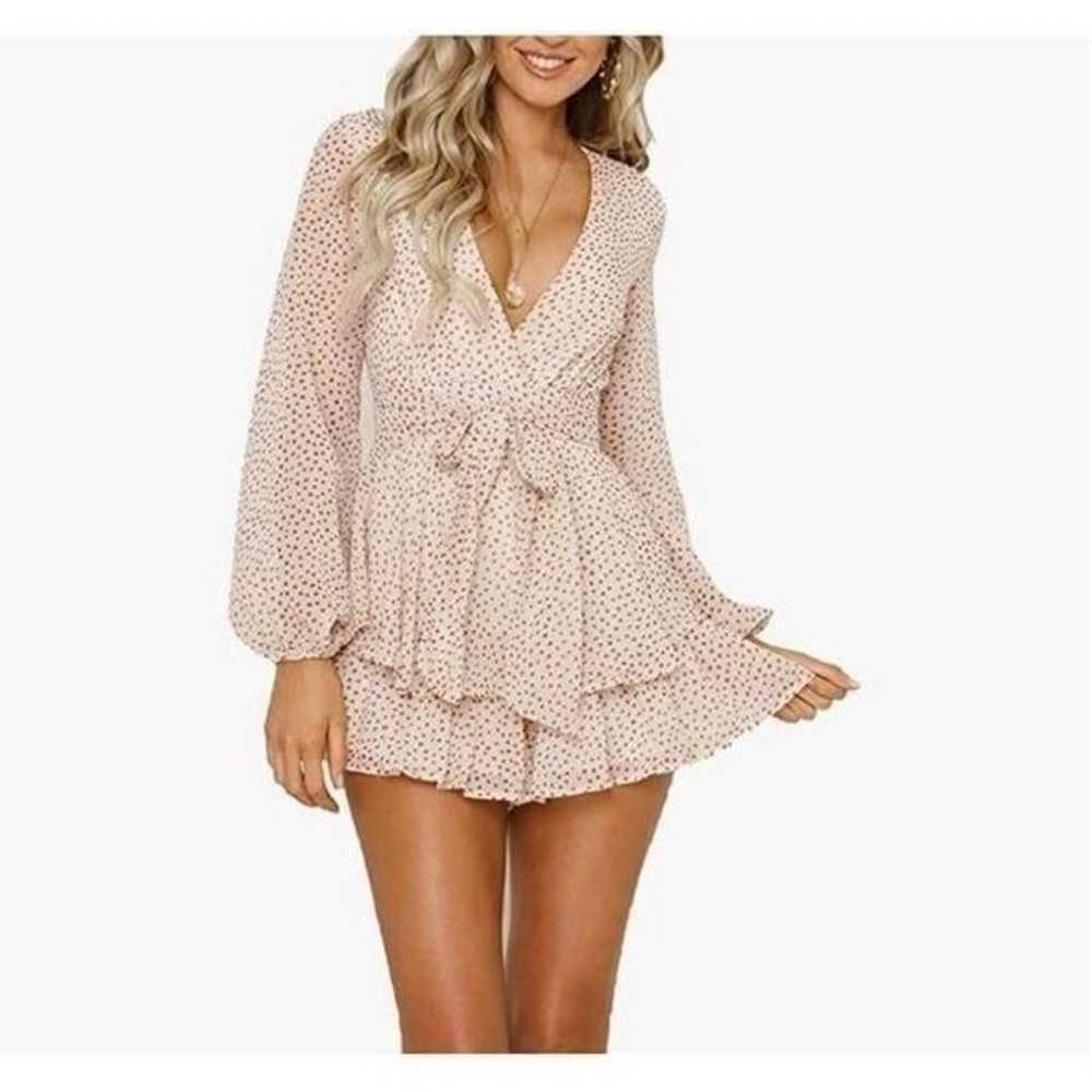 V Neck Romper Playsuit With Long Elastic Sleeves - image 5