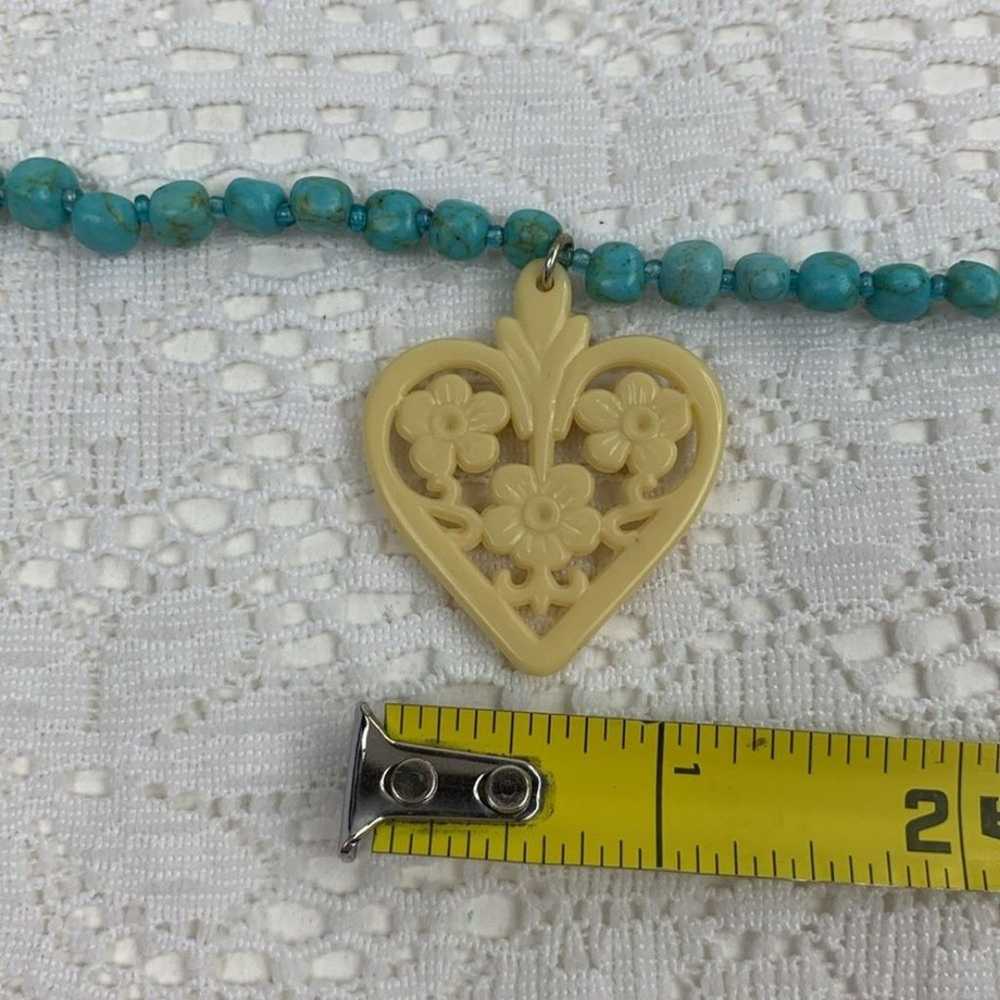 Vintage AVON beaded Heart Turquoise Necklace Blue… - image 11