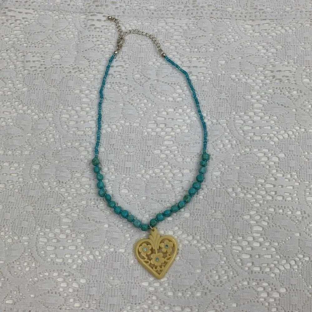 Vintage AVON beaded Heart Turquoise Necklace Blue… - image 2