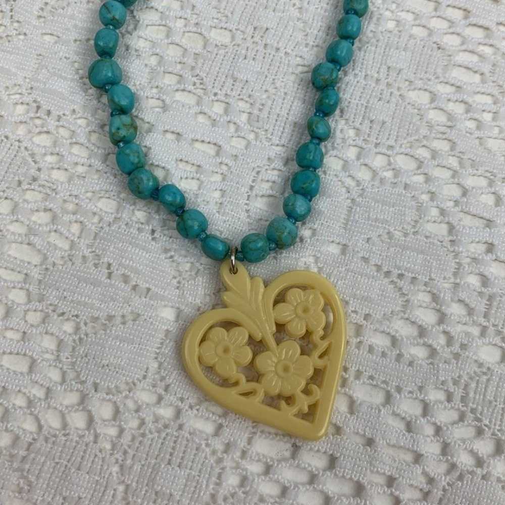 Vintage AVON beaded Heart Turquoise Necklace Blue… - image 5