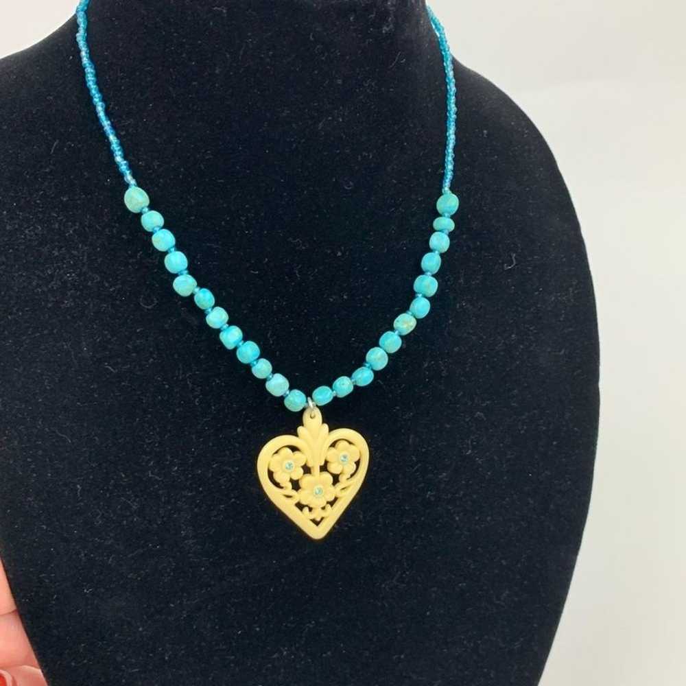 Vintage AVON beaded Heart Turquoise Necklace Blue… - image 6