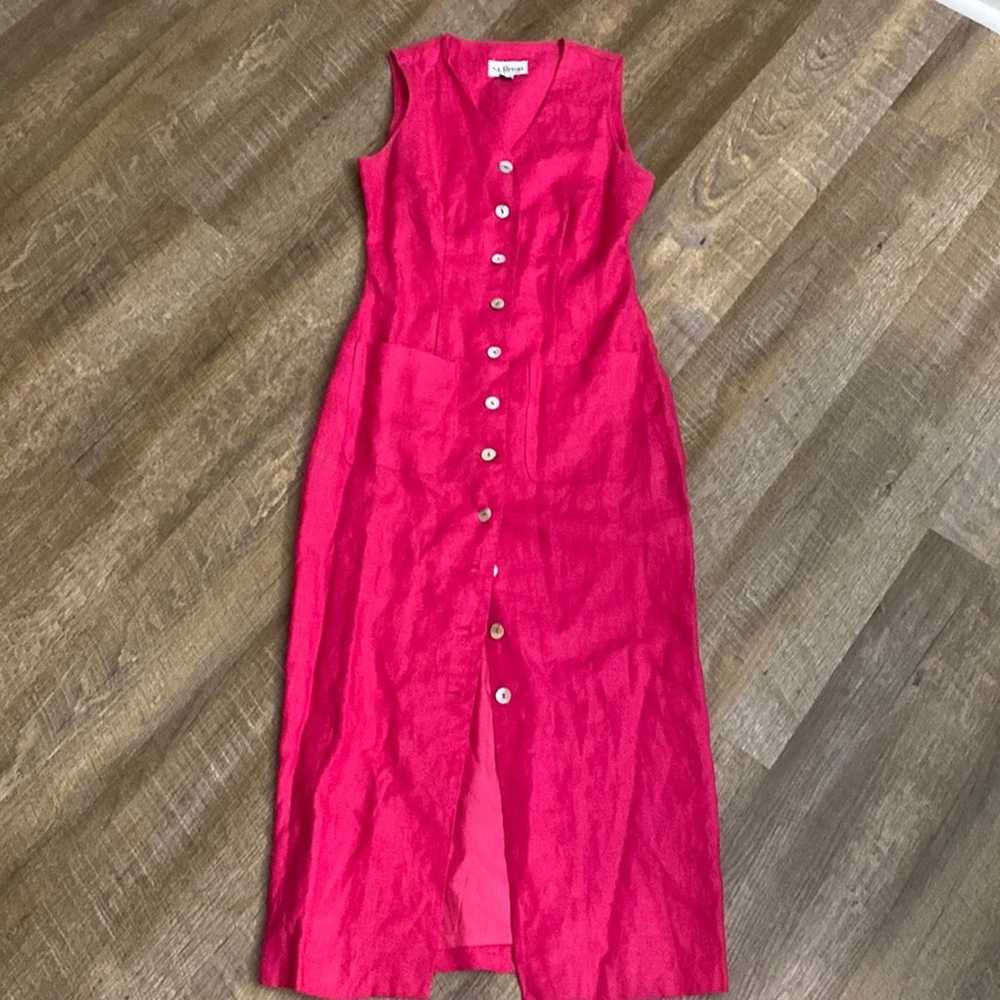 St.Remo 100% Linen MIDI Dress Pink Size 8 - image 2