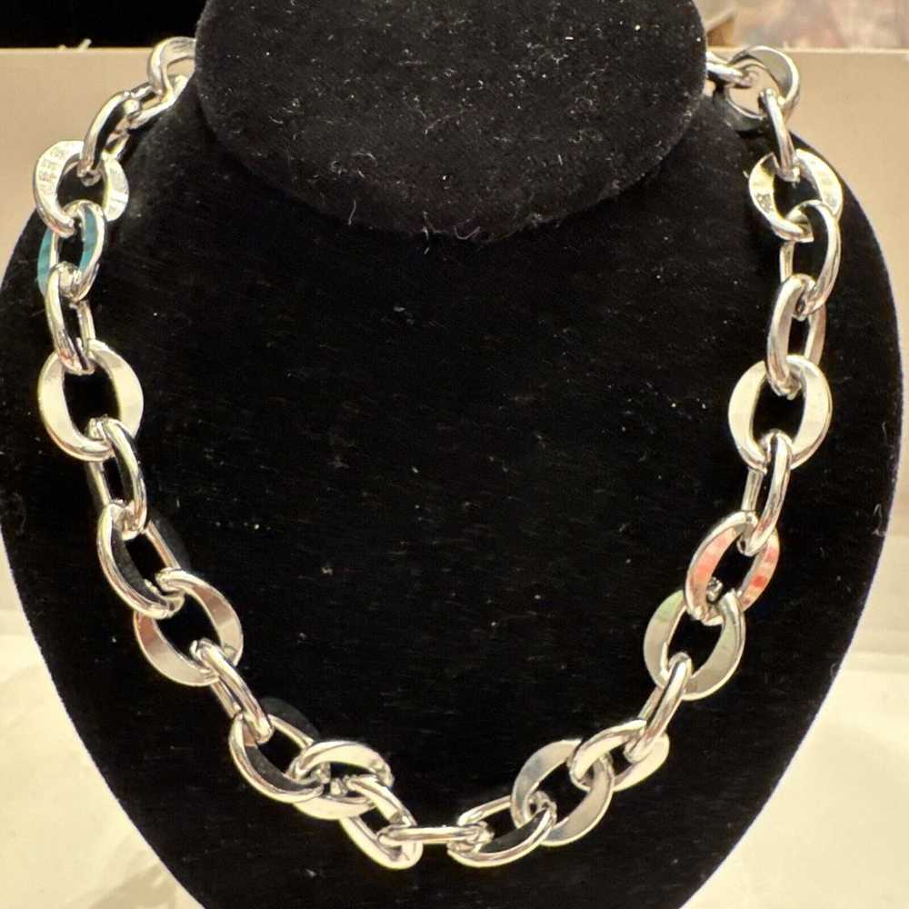 Vintage Bold Coin Chain Link Necklace Silver Tone… - image 1