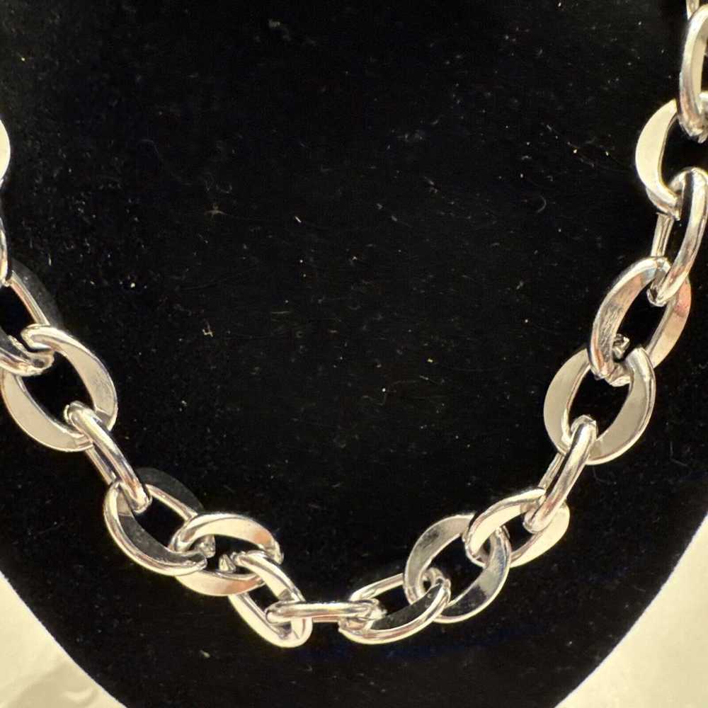 Vintage Bold Coin Chain Link Necklace Silver Tone… - image 2