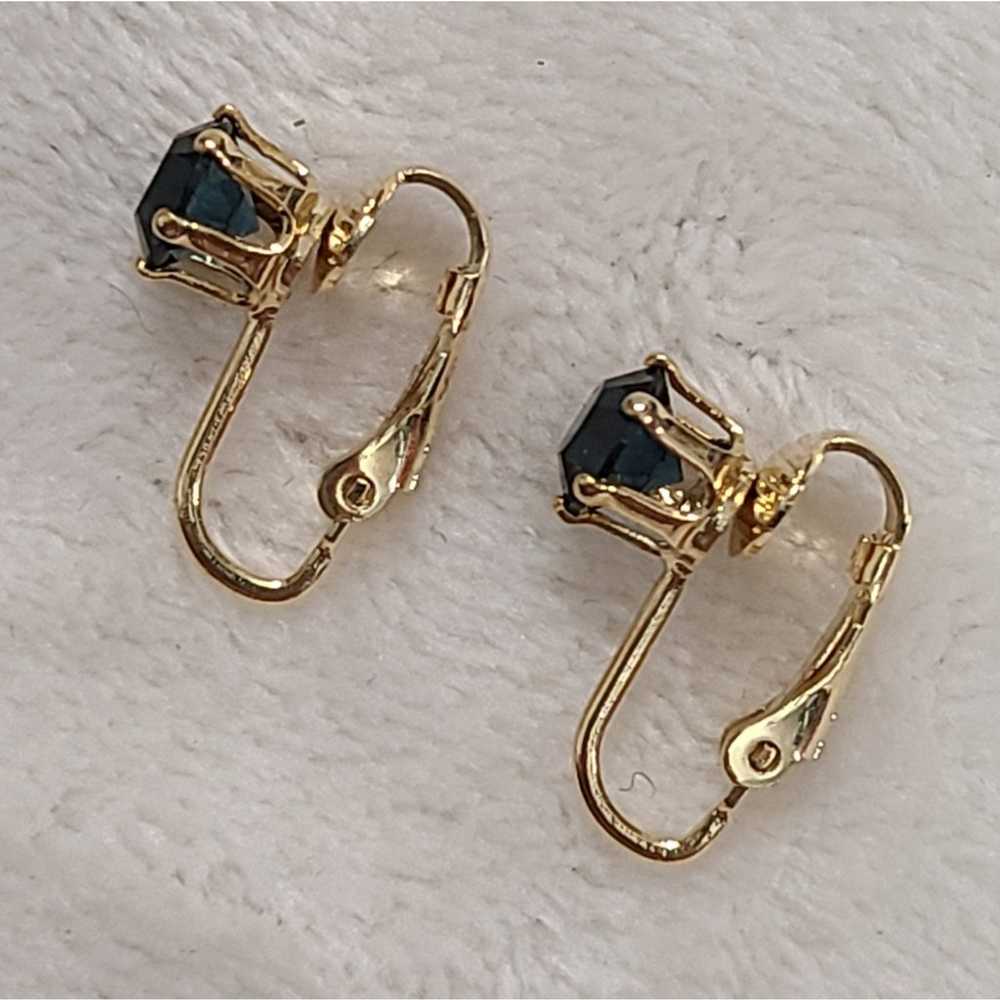 Vintage Gold Tone Blue Stone Clip On Earrings - image 1