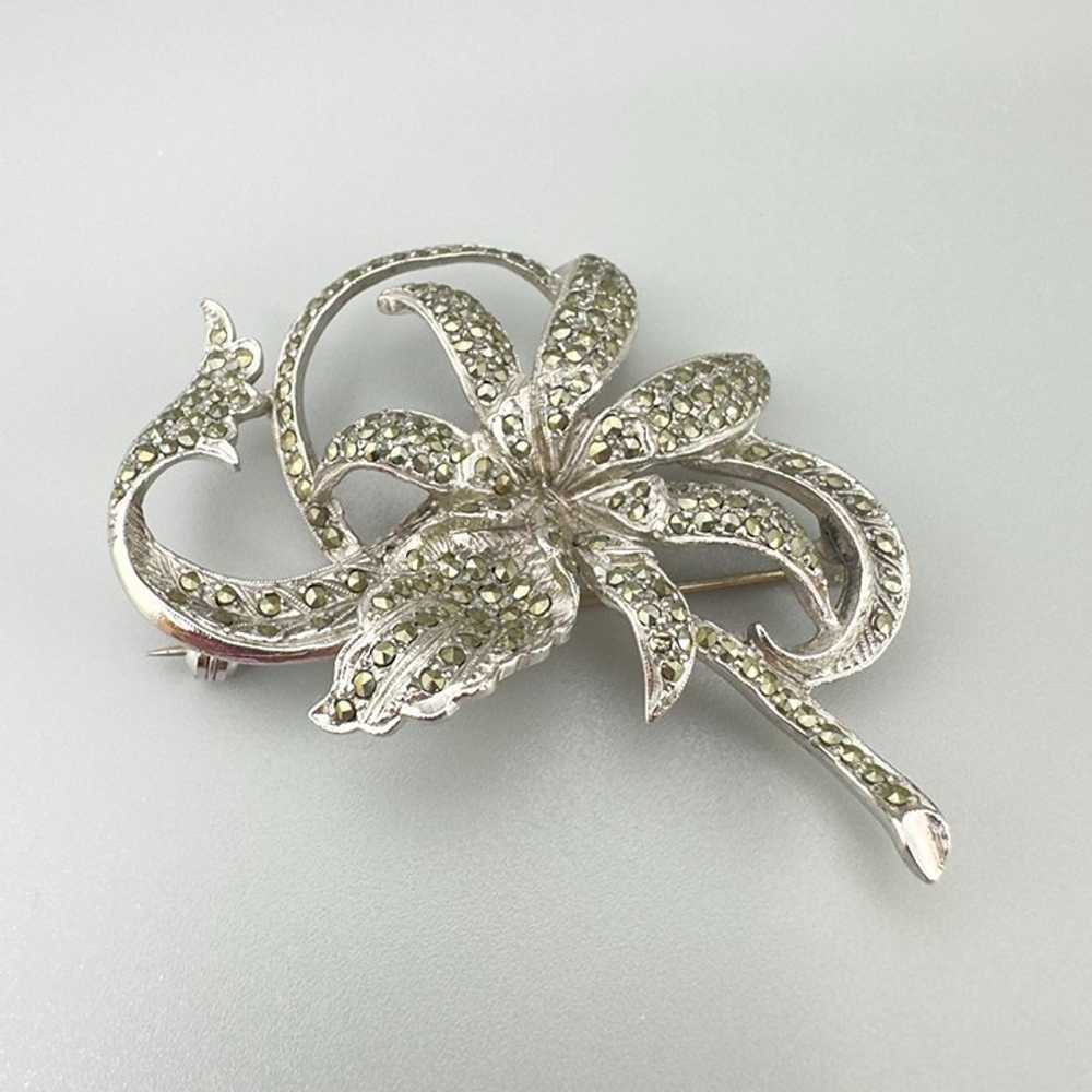 Vintage Silver Tone Orchid Flower Brooch With Mar… - image 3