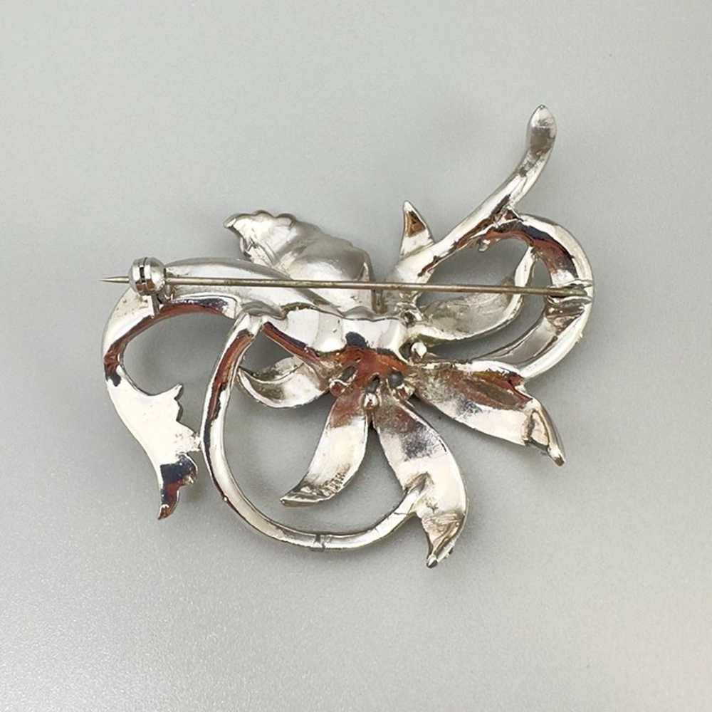 Vintage Silver Tone Orchid Flower Brooch With Mar… - image 4