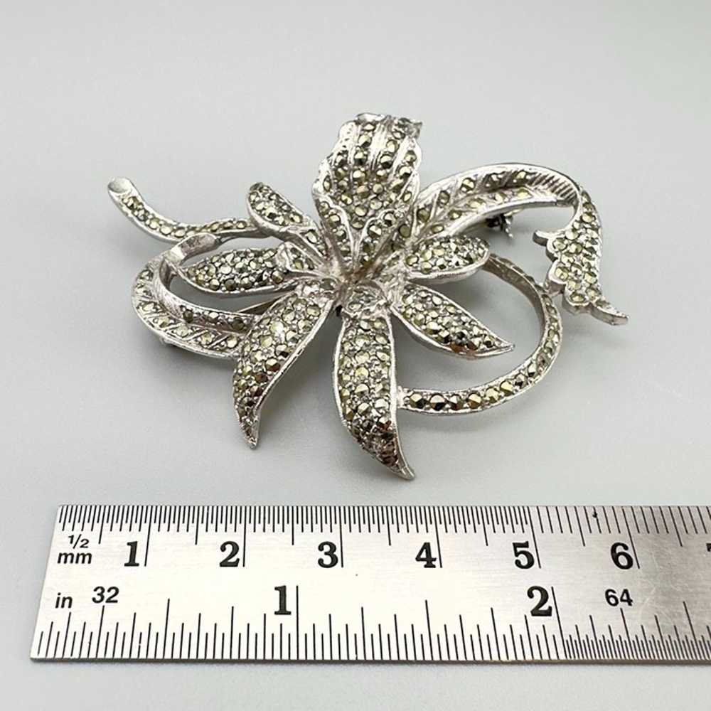 Vintage Silver Tone Orchid Flower Brooch With Mar… - image 6