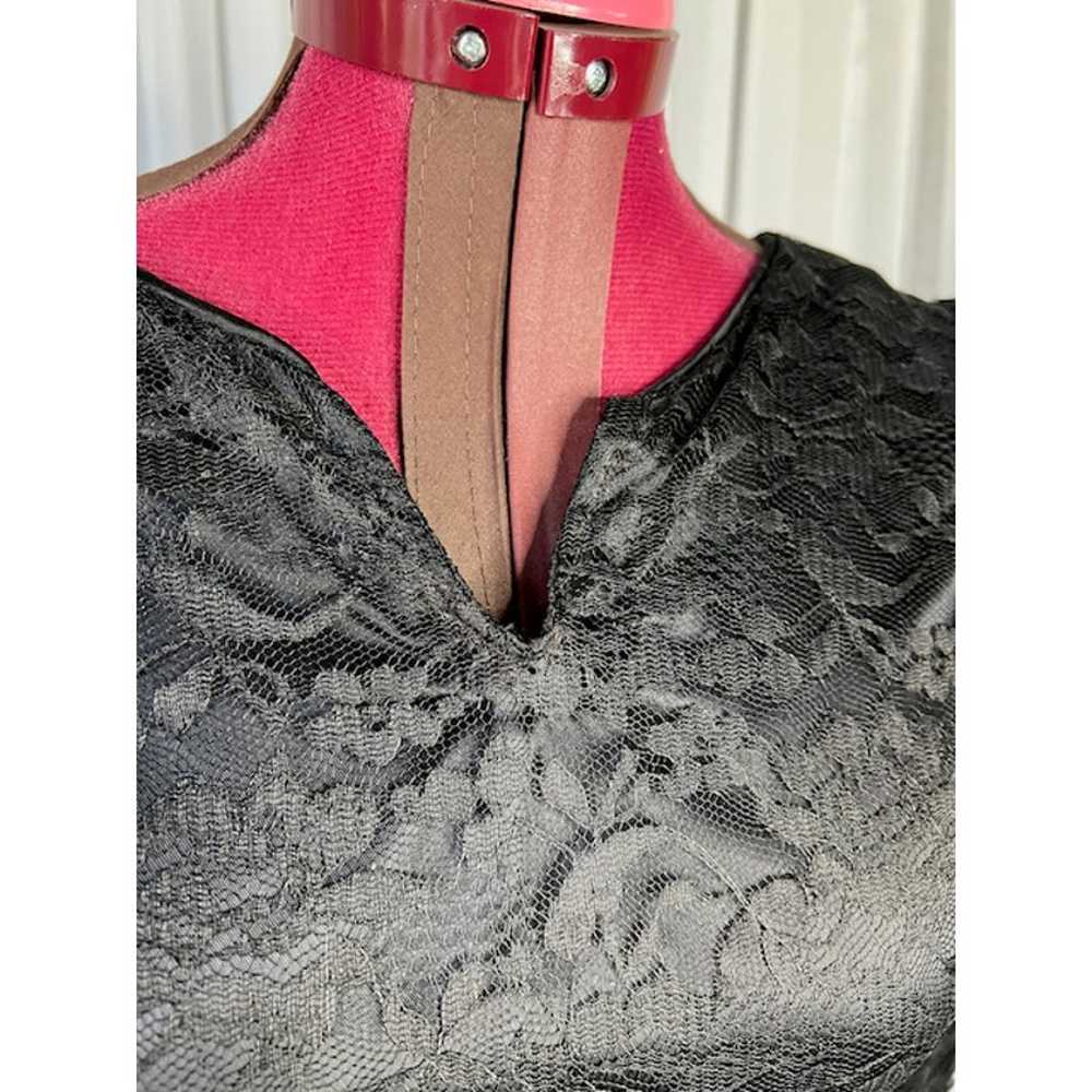 Formal dress lace puff sleeves big bow vintage 19… - image 11