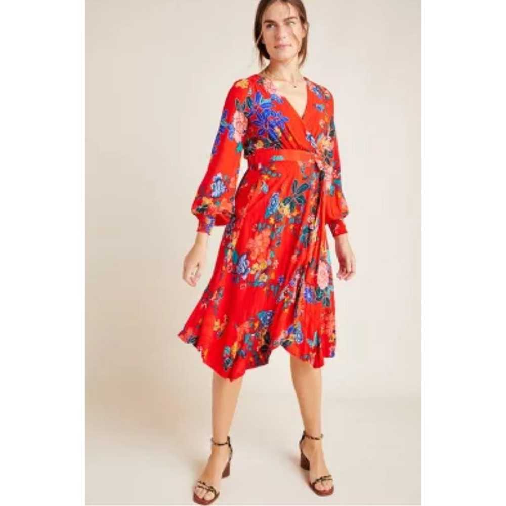 Anthropologie Red Floral Boswell Dress Size 6 Lon… - image 1