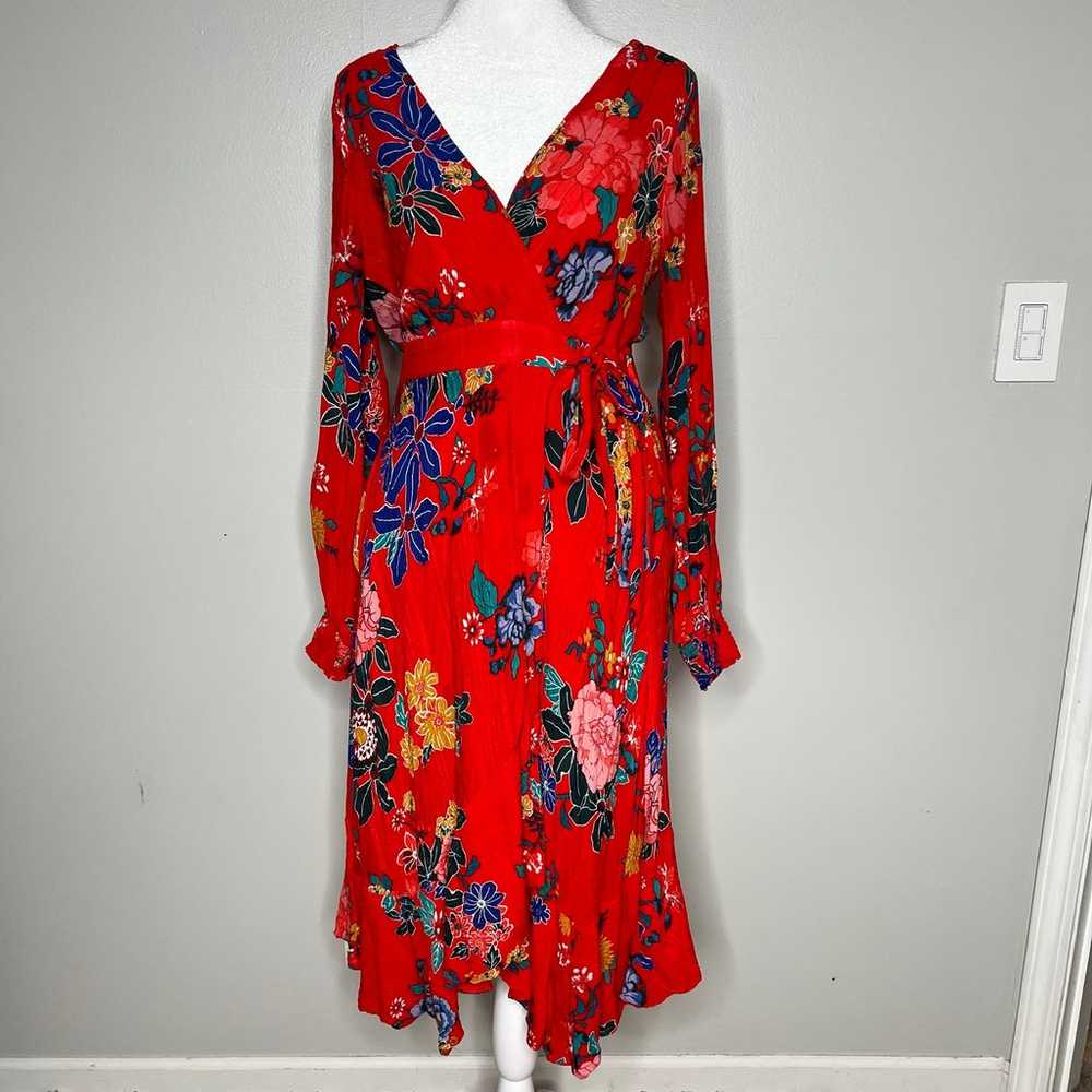 Anthropologie Red Floral Boswell Dress Size 6 Lon… - image 2