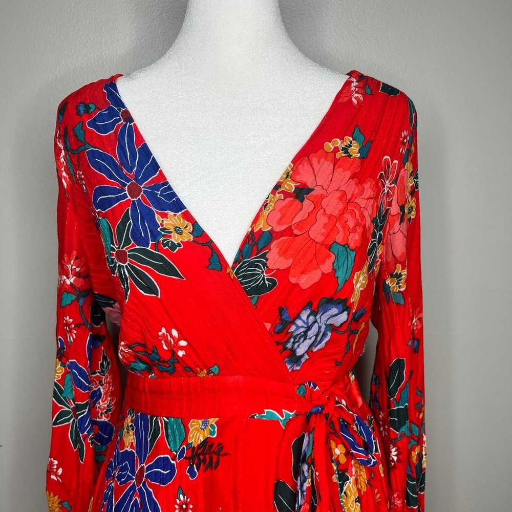 Anthropologie Red Floral Boswell Dress Size 6 Lon… - image 3