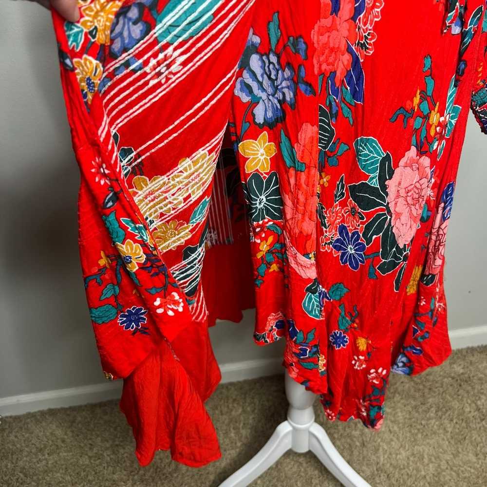 Anthropologie Red Floral Boswell Dress Size 6 Lon… - image 5