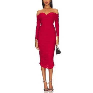 Bardot 'Helena' Red Midi Mesh Dress Size 10