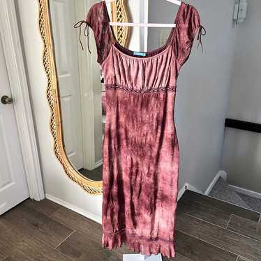 Blu Heaven Maroon Cream Tie Dye Y2K Vintage Dress… - image 1