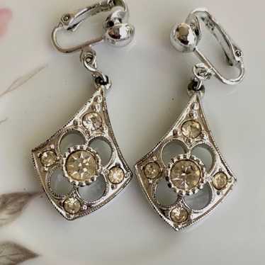 Faux diamond Etched Heart Shaped Dangle Earrings